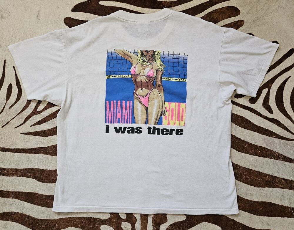 Vintage 90s Grail Miami Bikini Babe Promo T-Shirt Sz XL Hanes Heavyweight